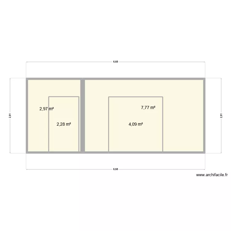 VUE INTERIEURE. Plan de 4 pièces et 17 m²
