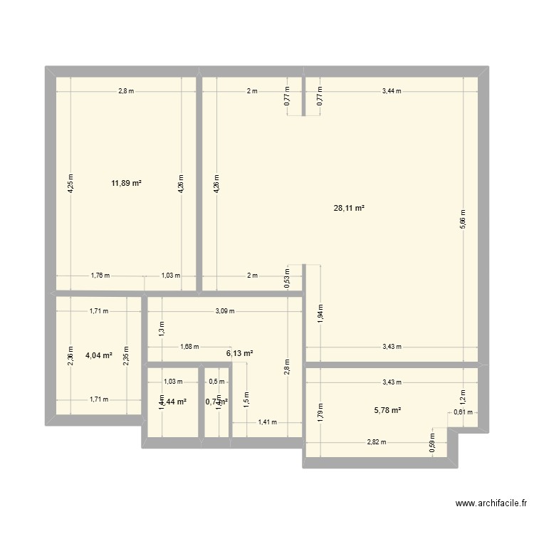 clichy 20 klock. Plan de 7 pièces et 58 m2