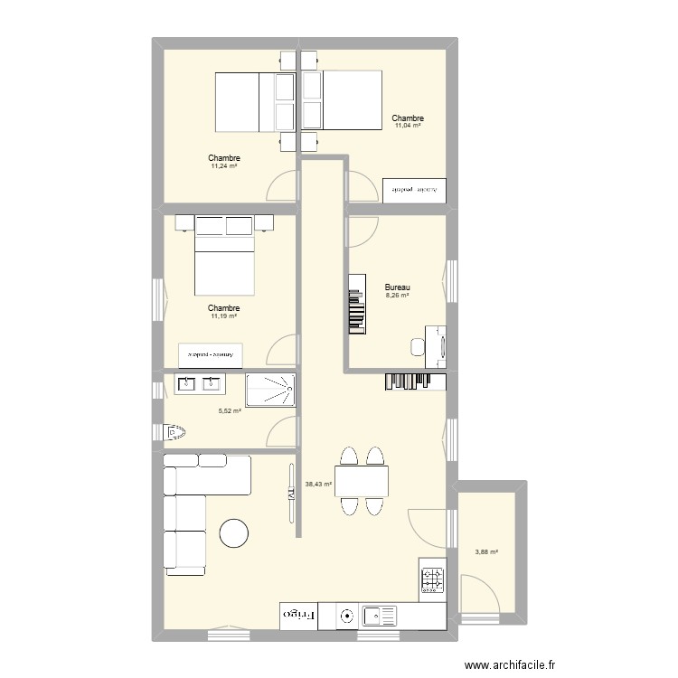 Maison 2 sans étage 2. Plan de 7 pièces et 90 m2