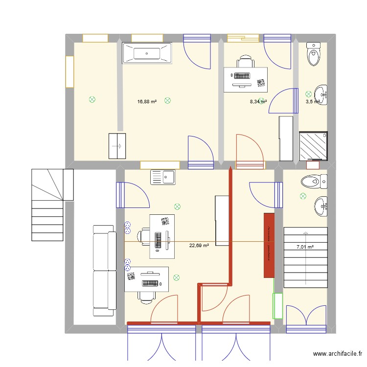 Aménagement Garage. Plan de 5 pièces et 58 m2