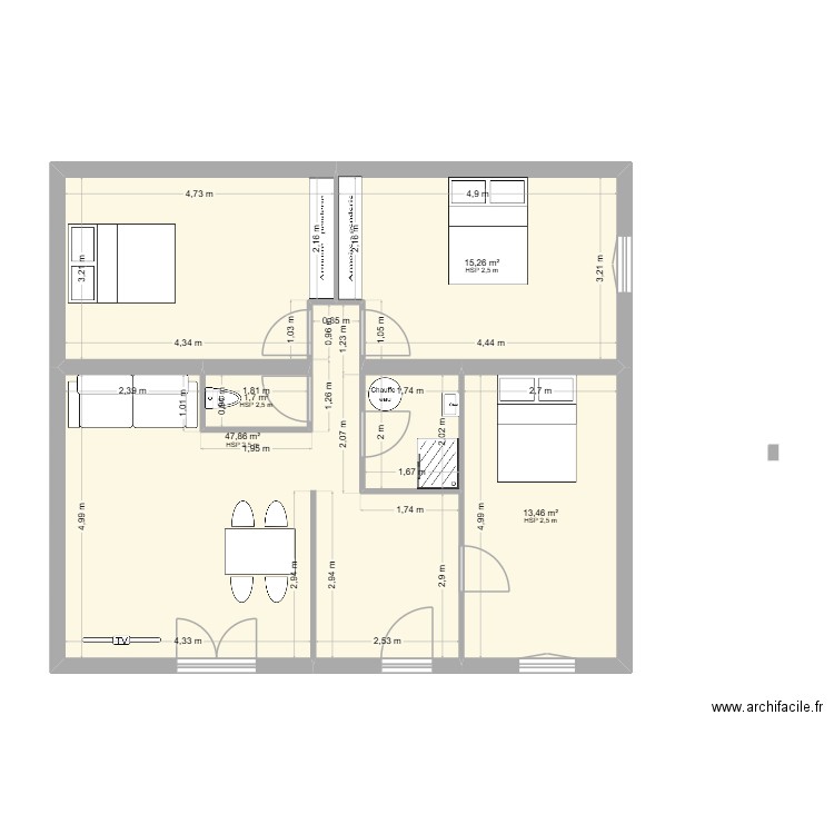 plan studio1. Plan de 4 pièces et 78 m2