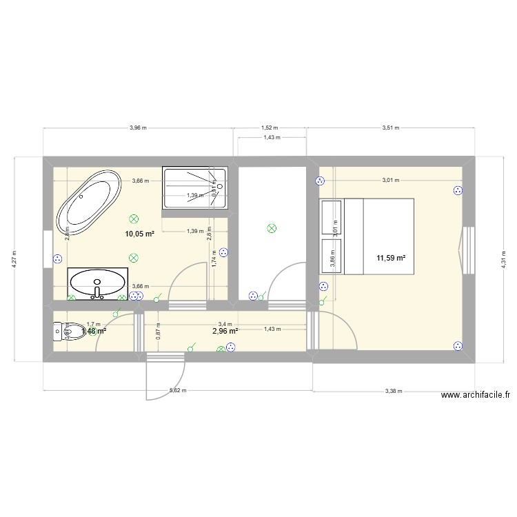 grange. Plan de 4 pièces et 26 m2