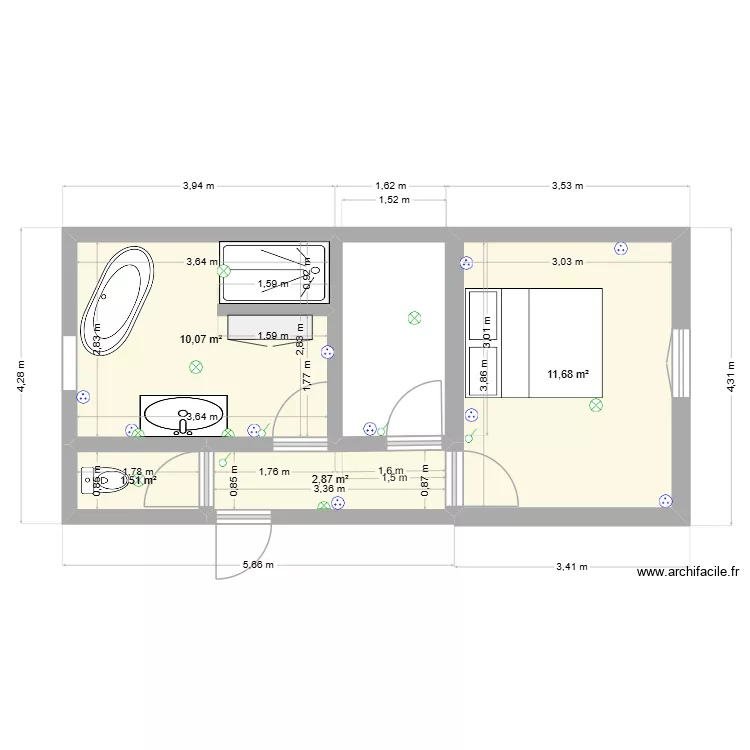 grange. Plan de 4  et 26 m²