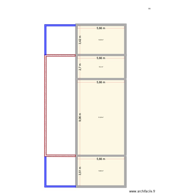 grange. Plan de 4 pièces et 106 m2
