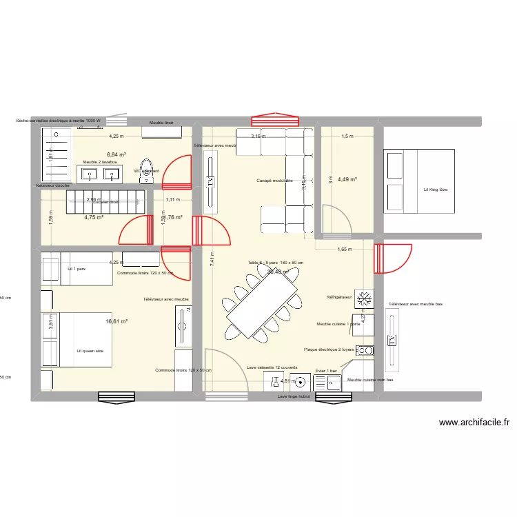 PLAN 1. Plan de 6 pièces et 65 m²