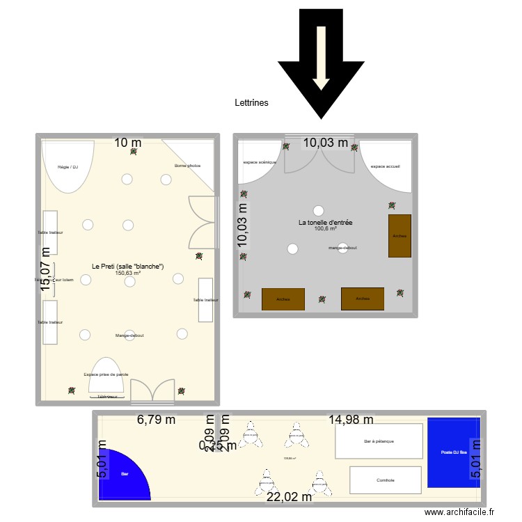 plan soirée Assia. Plan de 3 pièces et 361 m2