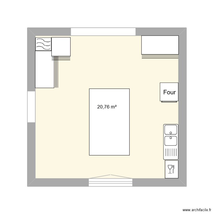 Cuisine. Plan de 1 pièce et 21 m2