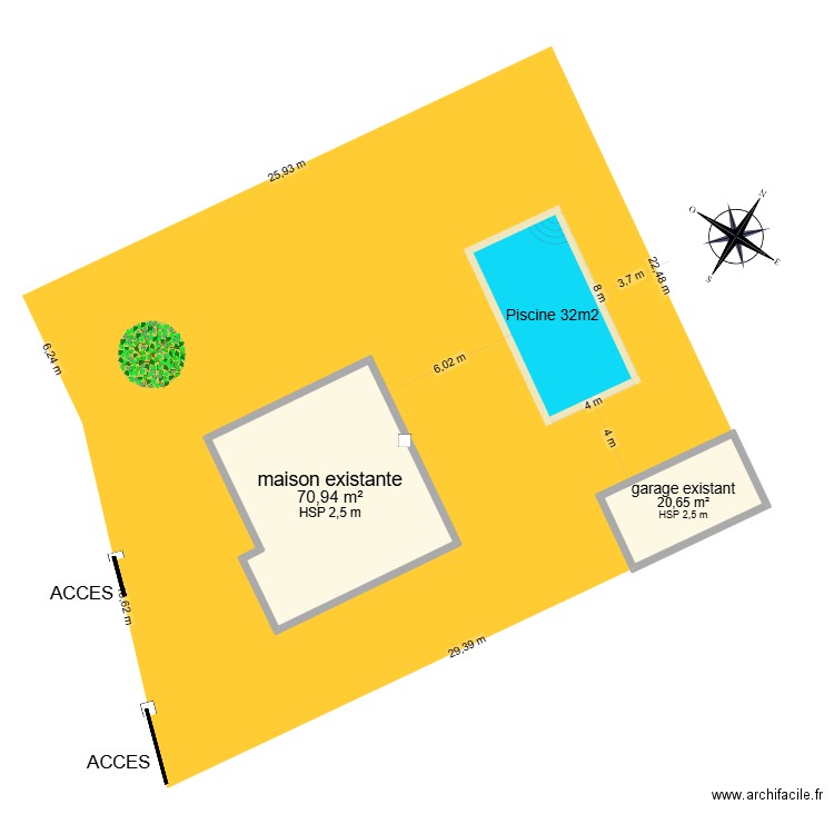 plan de masse DP2. Plan de 2 pièces et 92 m2