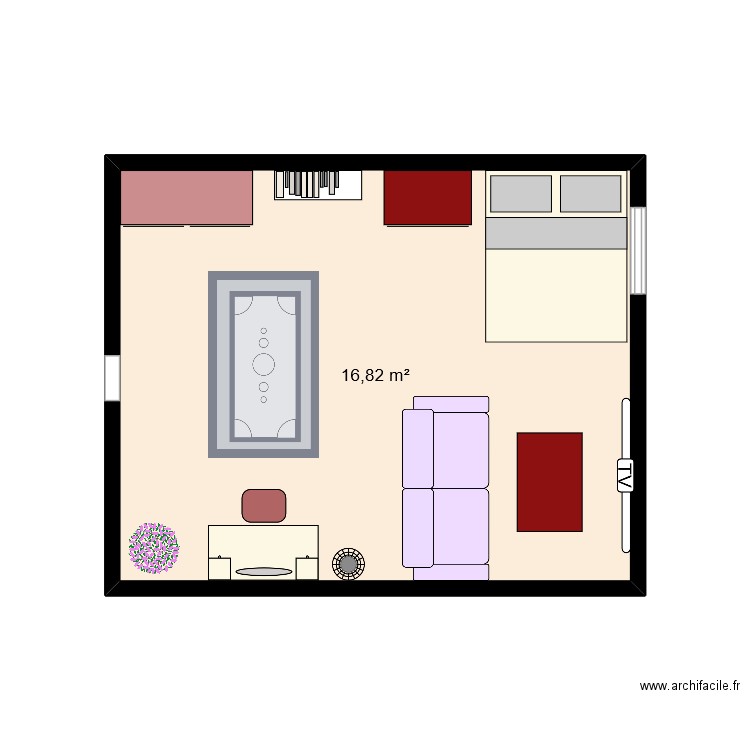Chambre. Plan de 1 pièce et 17 m2