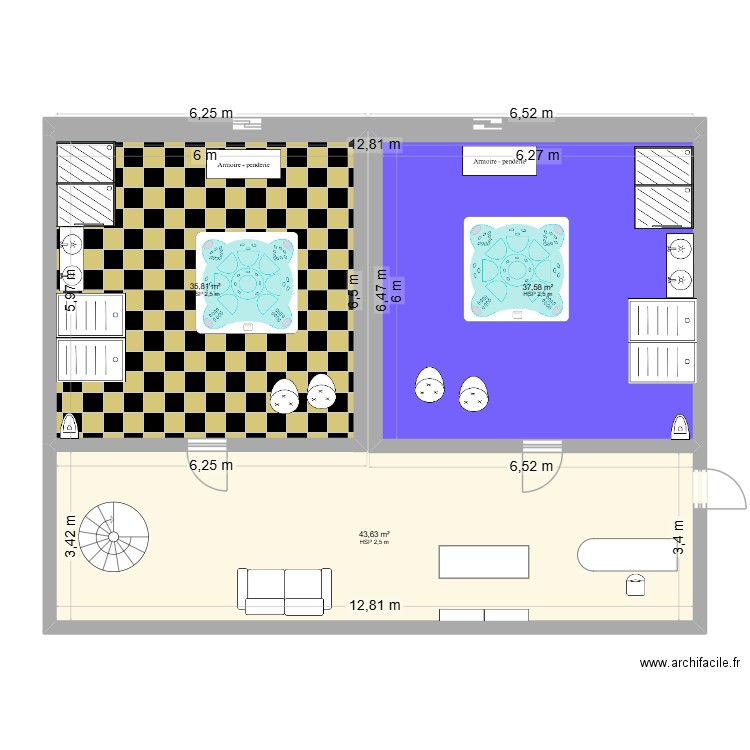 spa brouillon. Plan de 3 pièces et 117 m2