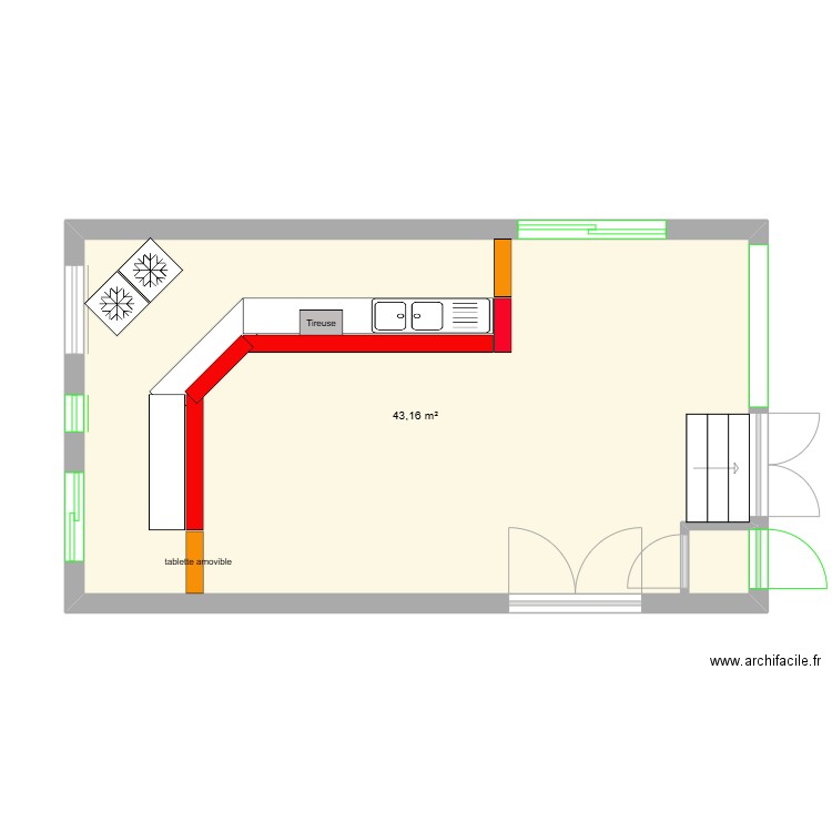 Salle de sport: propo réno. Plan de 1 pièce et 43 m2