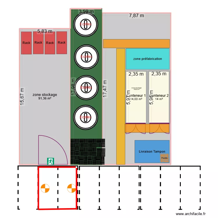 Zone stockage exterieur. Plan de 5 pièces et 321 m²
