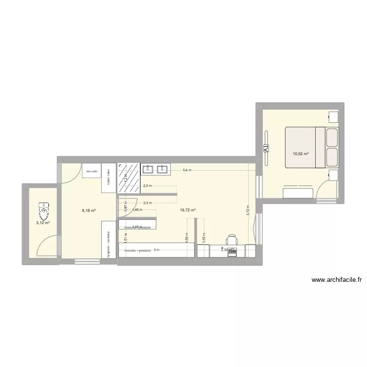 Agrandissement S.S 2.3 Camille. Plan de 4  et 42 m²