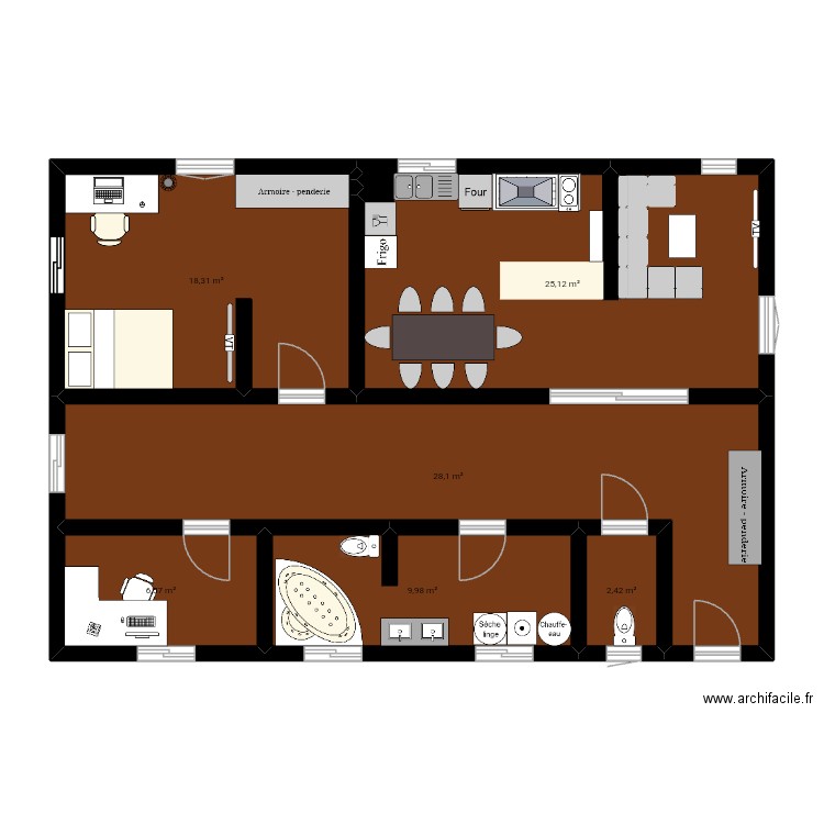 Projet A. Plan de 6 pièces et 91 m2
