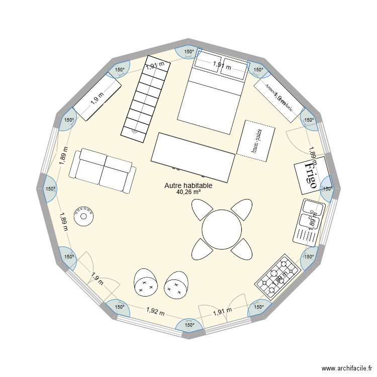 YOURTE 1.0. Plan de 1 pièce et 40 m2