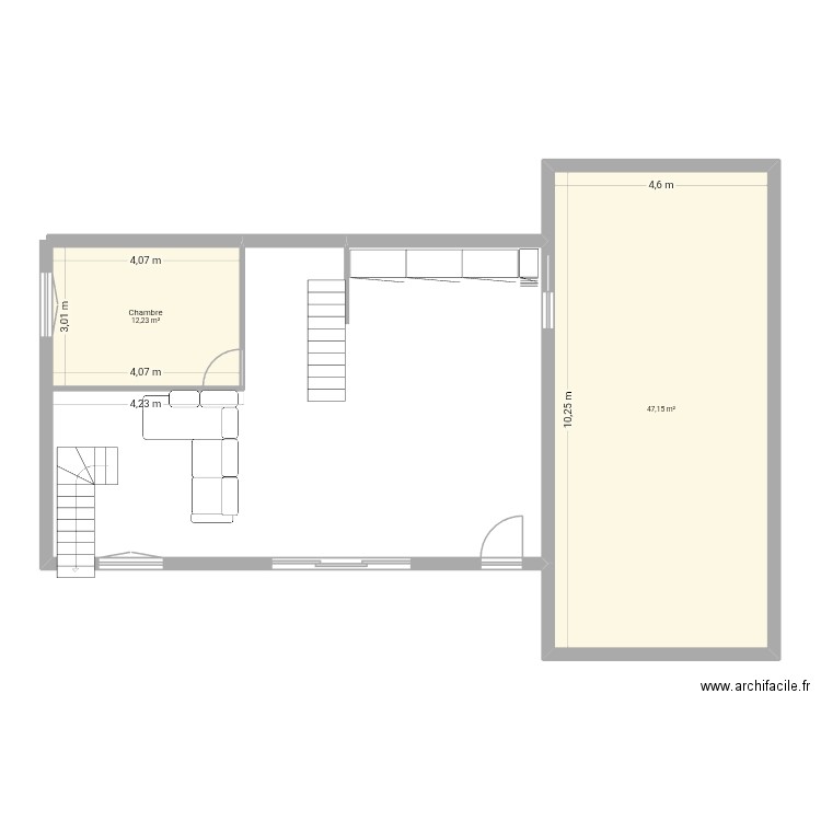 Aaa. Plan de 2 pièces et 59 m2