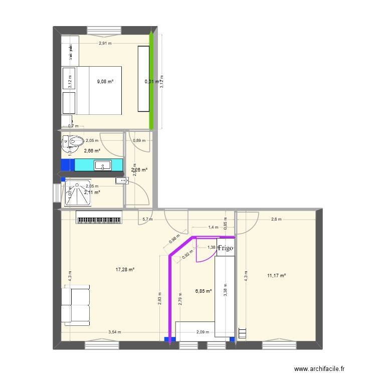 4eme. Plan de 8 pièces et 51 m2