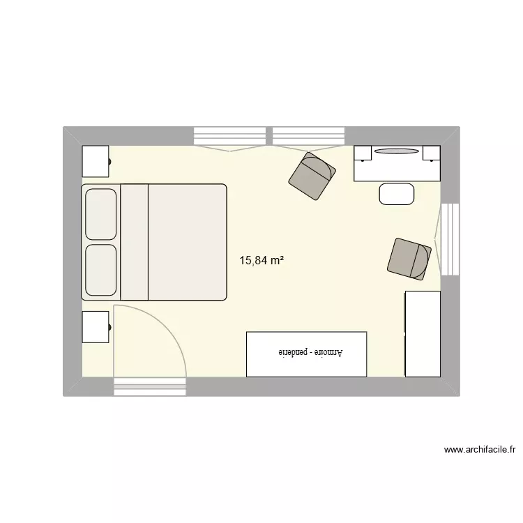 chambre penderie coiffeuse. Plan de 1 Pièce et 16 m²