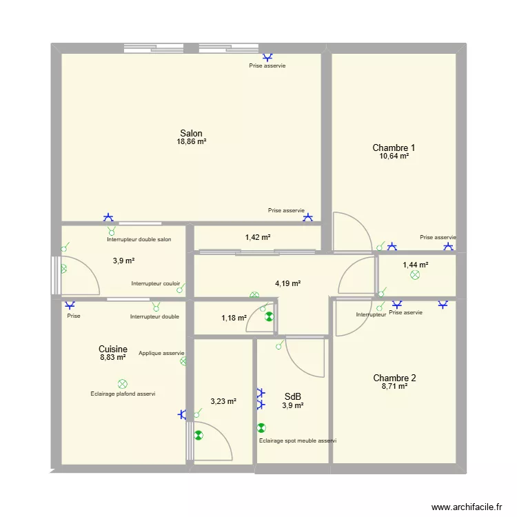 Appart_Elek. Plan de 11  et 66 m²