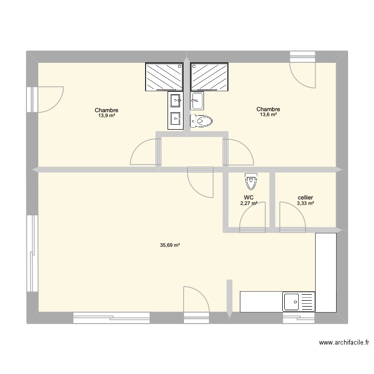maison DCA. Plan de 5 pièces et 69 m2