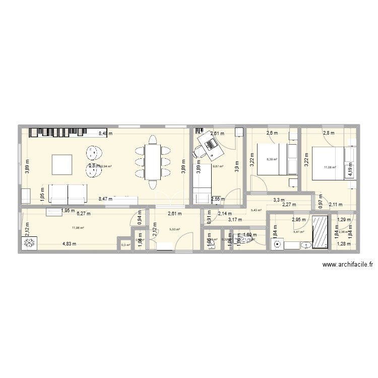 Appartement 4 Métairies_V2. Plan de 14 pièces et 97 m2