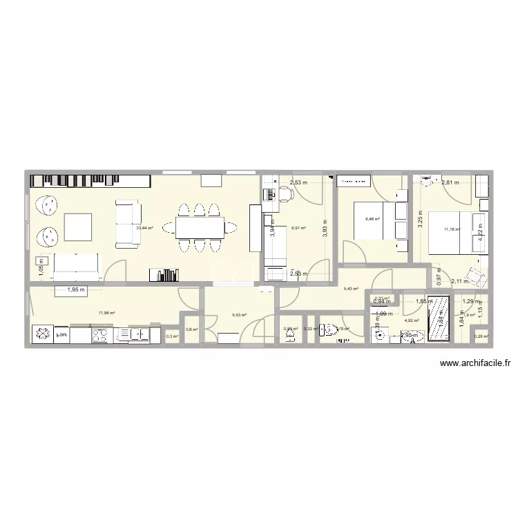 Appartement 4 M&eacute;tairies_V2. Plan de 16  et 97 m²