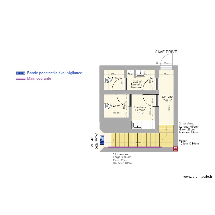 CAFE DES ARTS SOUS SOL AVANT TRAVAUX vs 2023. Plan de 5 pièces et 18 m2