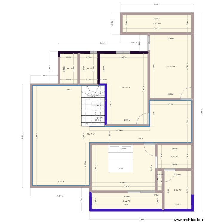 dupex 7 P modif1. Plan de 11 pièces et 123 m2