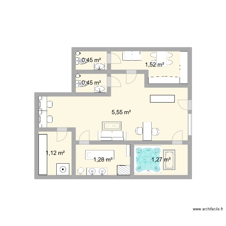 institut cour. Plan de 7 pièces et 12 m2