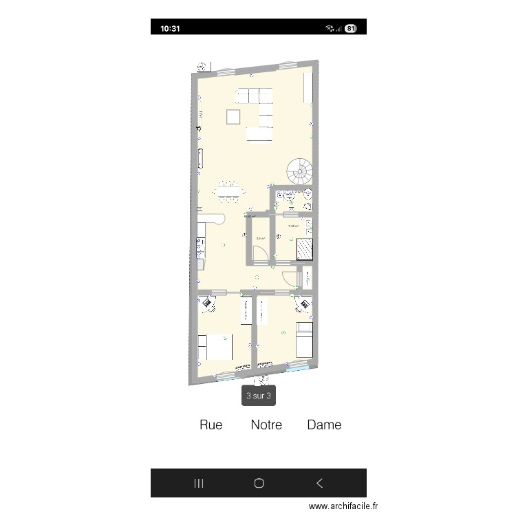 plan rdc. Plan de 3 pièces et 93 m2