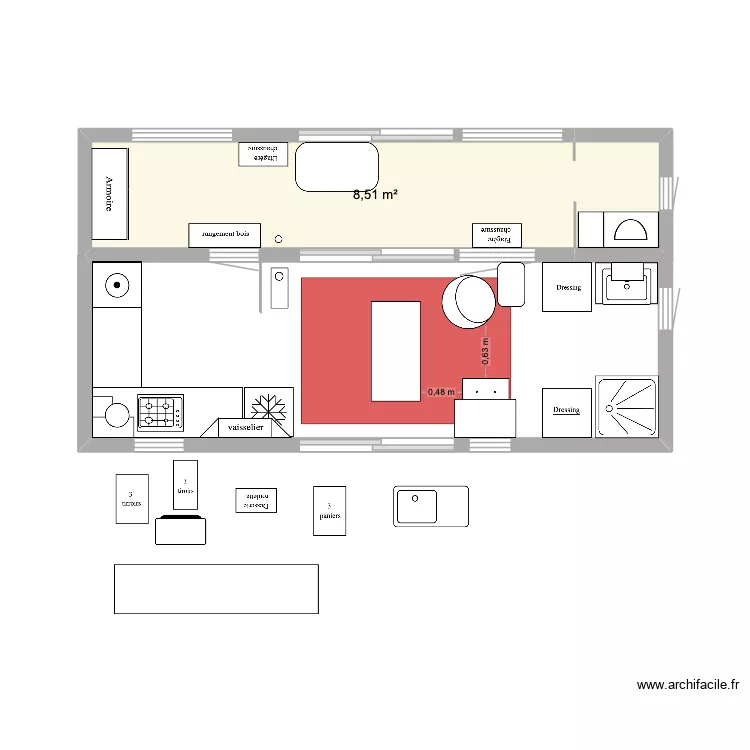 tiny. Plan de 1  et 9 m²