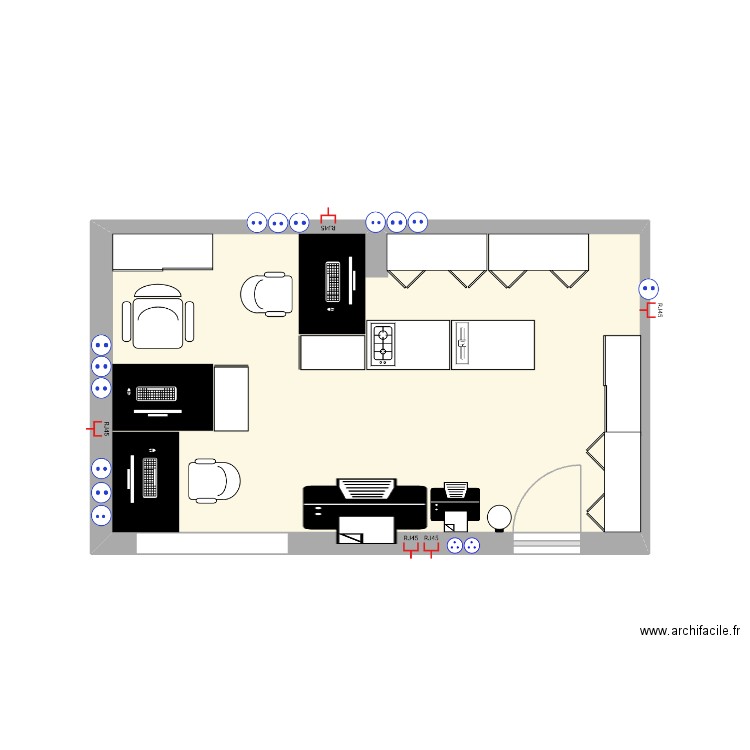 Bureau. Plan de 1 pièce et 22 m2