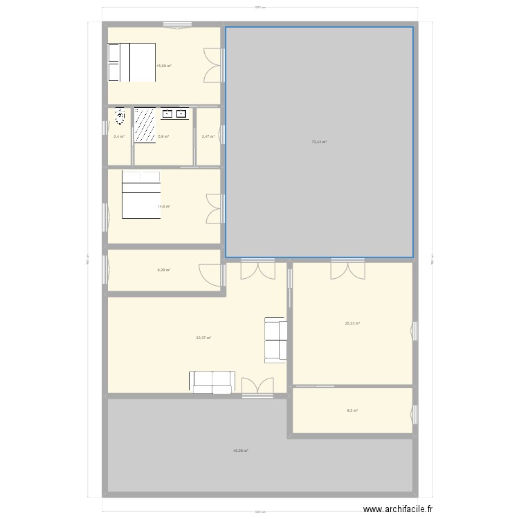 Lolo. Plan de 11 pièces et 231 m2