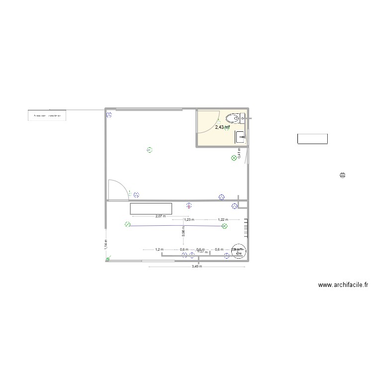2024 09 Cuisine Garage WC2 Plomberie. Plan de 1 pièce et 2 m2