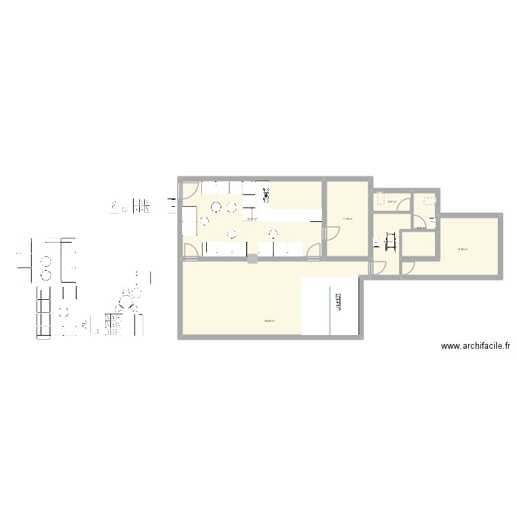 bar. Plan de 7 pièces et 130 m2