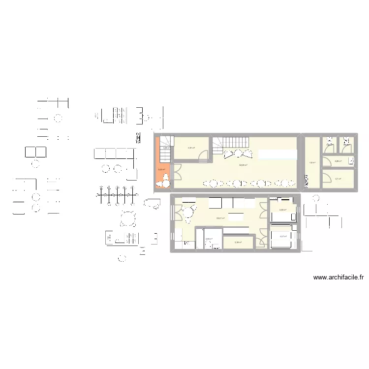 bar. Plan de 11  et 177 m²