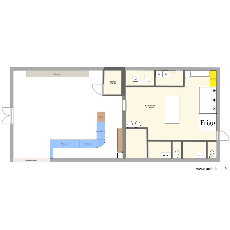 PFE labo et salon de thé. Plan de 2 pièces et 61 m2