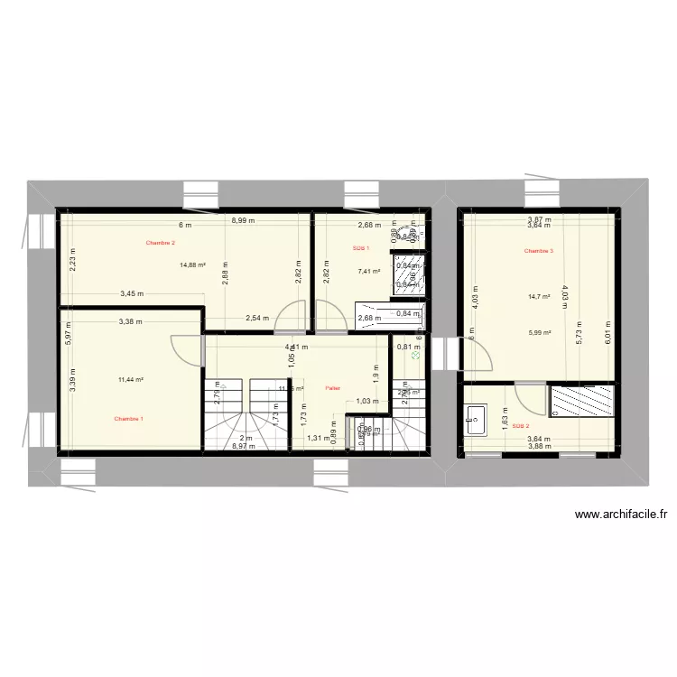&eacute;tage. Plan de 9  et 140 m²