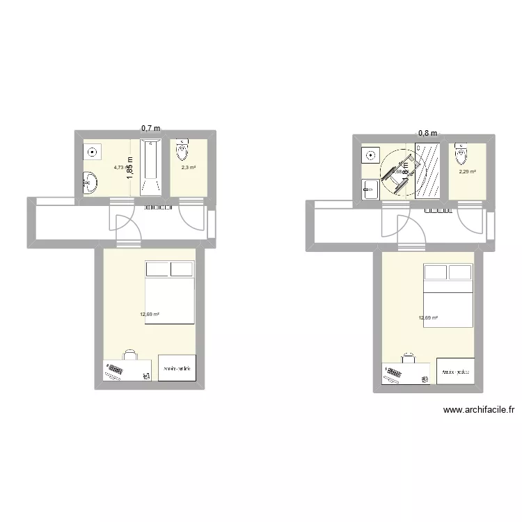 marierose. Plan de 8  et 54 m²