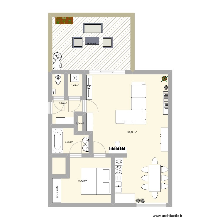 Penthouse. Plan de 7 pièces et 80 m2