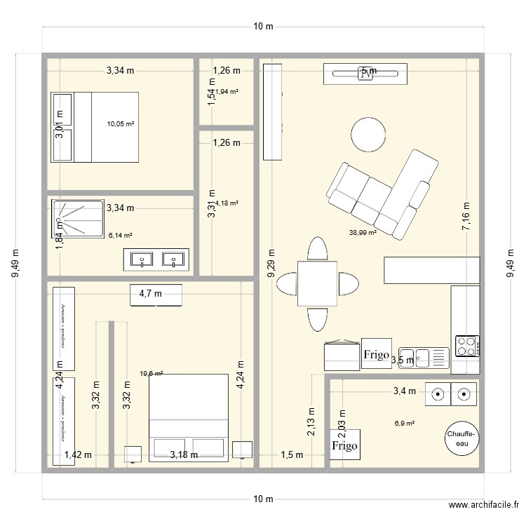 GENA 2. Plan de 7 pièces et 88 m2