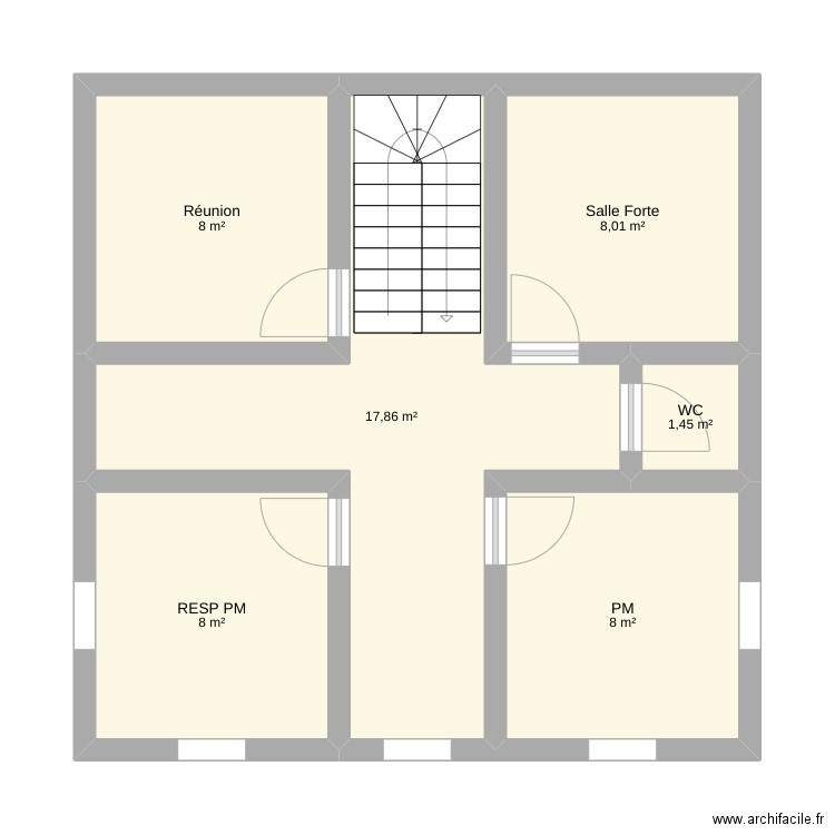 Etage poste PM. Plan de 6 pièces et 51 m2