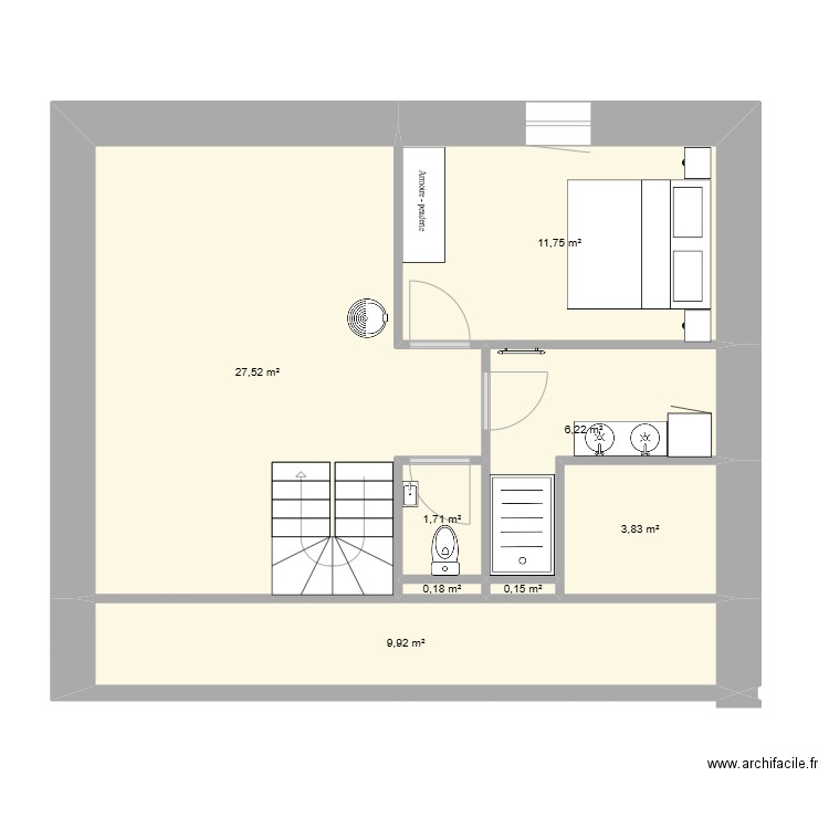Essai 1. Plan de 8 pièces et 61 m2