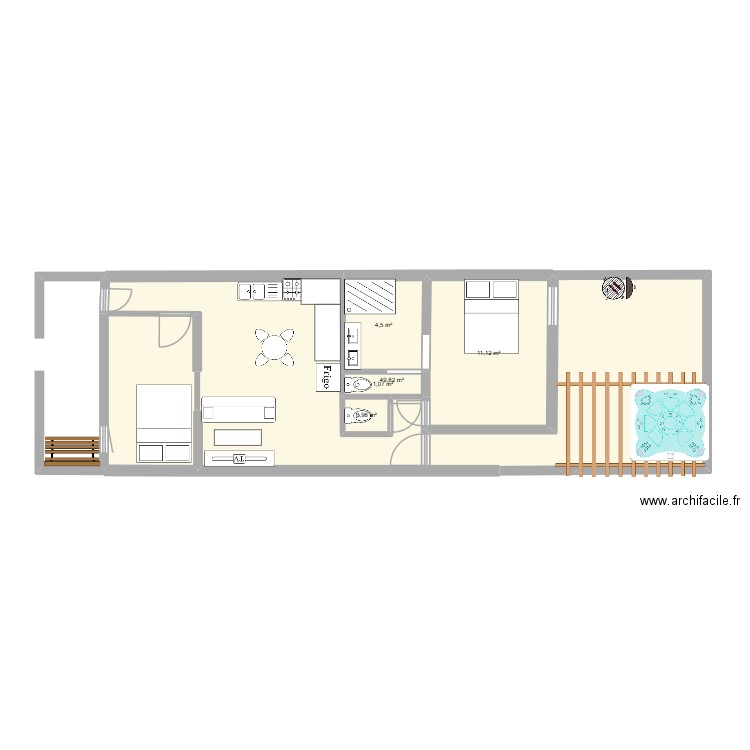 MA POULE. Plan de 5 pièces et 67 m2