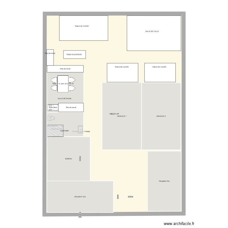 Plan atelier Sellerie. Plan de 1 pièce et 147 m2