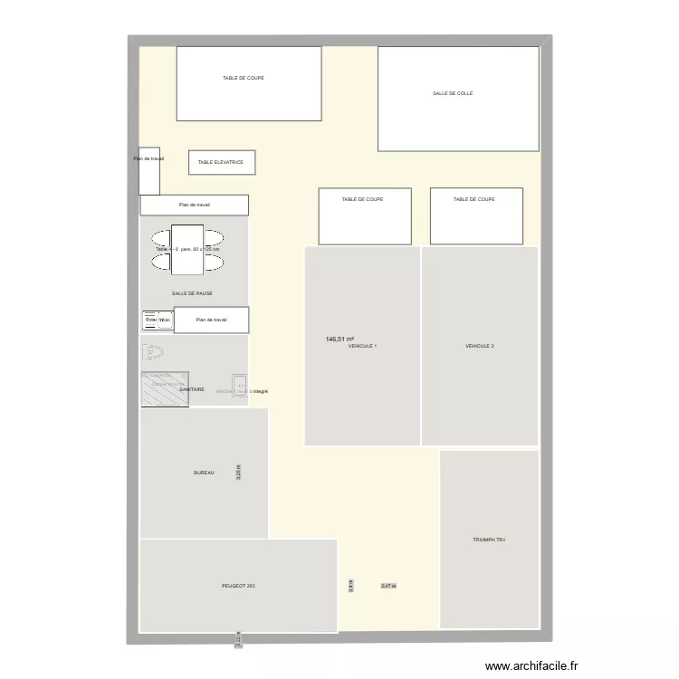 Plan atelier Sellerie. Plan de 1 pièce et 147 m²
