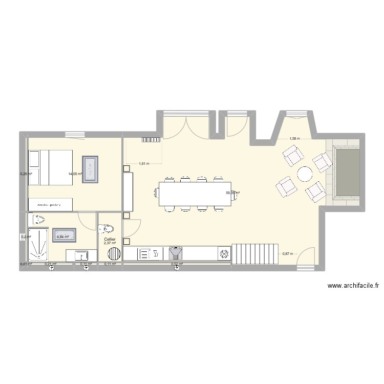Yssingeaux Den Dulk M. RdC Proposition #3. Plan de 11 pièces et 84 m2