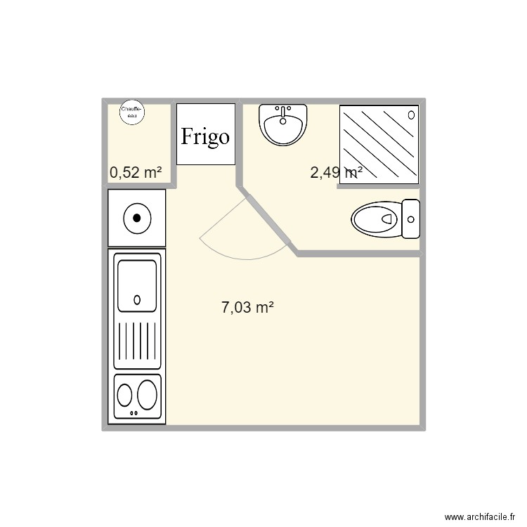 sdb 55. Plan de 3 pièces et 10 m2