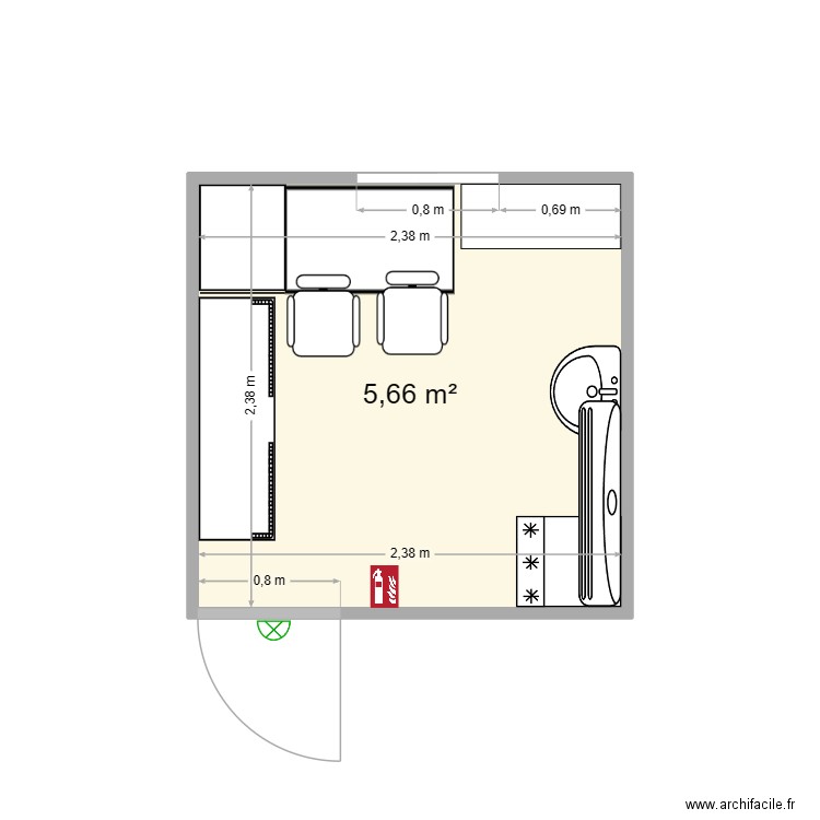 2.5x2.5 djendjen. Plan de 1 pièce et 6 m2