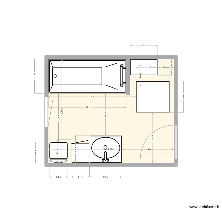 sdb4. Plan de 1 pièce et 6 m2